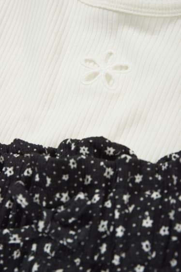 Copii - Floare - set - tricou cu mânecă scurtă și pantaloni de stofă - 2 piese - negru