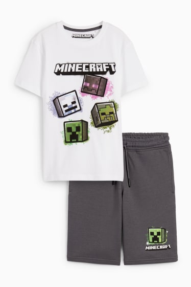 Dětské - Minecraft - souprava - tričko s krátkým rukávem a teplákové šortky - 2dílná - bílá