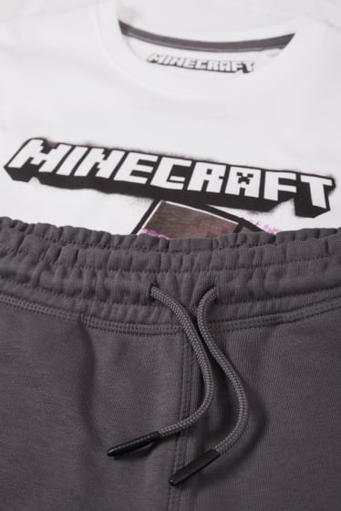 Copii - Minecraft - set - tricou cu mânecă scurtă și pantaloni scurți trening - 2 piese - alb