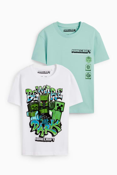 Niños - Pack de 2 - Minecraft - camisetas de manga corta - verde menta
