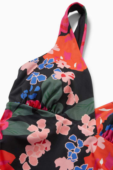 Dámské - Jednodílné dámské plavky - s vycpávkami - LYCRA® XTRA LIFE™ - s květinovým vzorem - černá