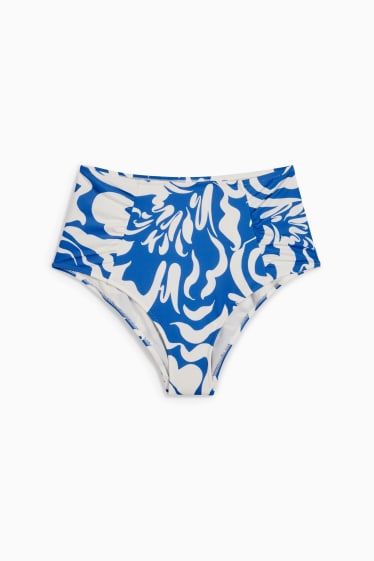 Damen - Bikini-Hose - High Waist - LYCRA® XTRA LIFE™ - gemustert - blau / weiß
