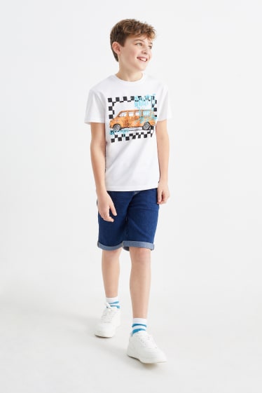 Niños - Coche - conjunto - camiseta de manga corta y shorts vaqueros - 2 piezas - blanco
