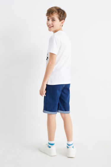 Kinder - Auto - Set - Kurzarmshirt und Jeans-Shorts - 2 teilig - weiß