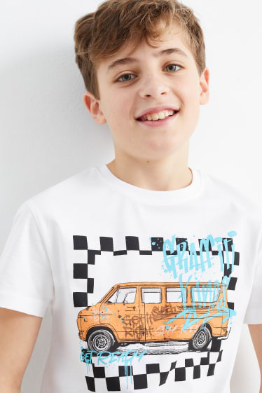 Enfants - Auto - ensemble - T-shirt et short en jean - 2 pièces - blanc