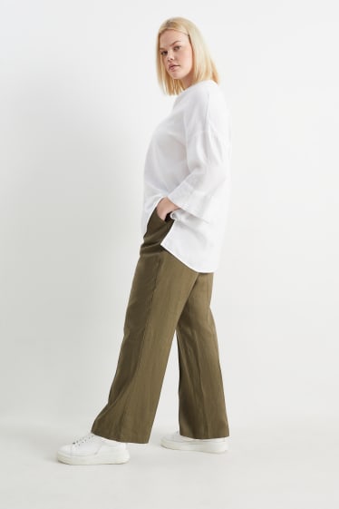 Donna - Pantaloni in lino - vita media - slim fit - kaki