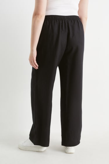 Femei - Pantaloni de stofă - talie medie - wide leg - amestec de in - negru