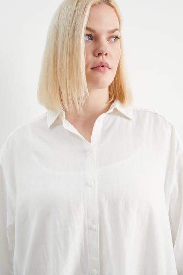 Mujer - Blusa - mezcla de lino - blanco roto