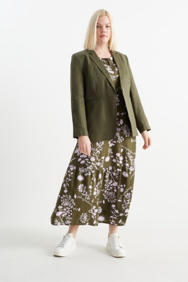 Kobiety - Sukienka fit & flare - miks lniany - w kwiatki - zielony