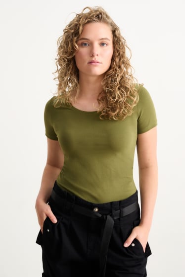 Damen - Basic-T-Shirt - dunkelgrün