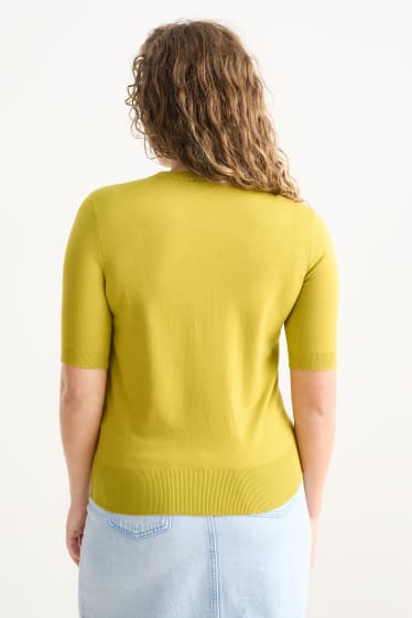 Dames - Gebreide basic trui - korte mouwen - geel