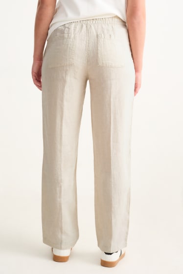 Dames - Linnen broek - high waist - straight fit - licht beige