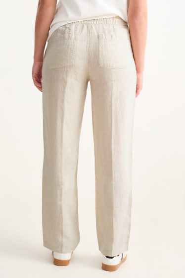 Mujer - Pantalón de lino - high waist - straight fit - beige claro