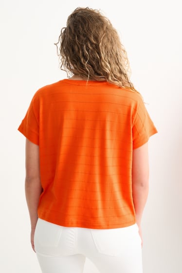 Femmes - T-shirt - à rayures - orange