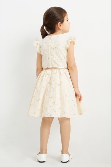 Bambine - Vestito con cintura - a fiori - bianco crema