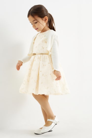 Bambini - Vestito con cintura - a fiori - bianco crema