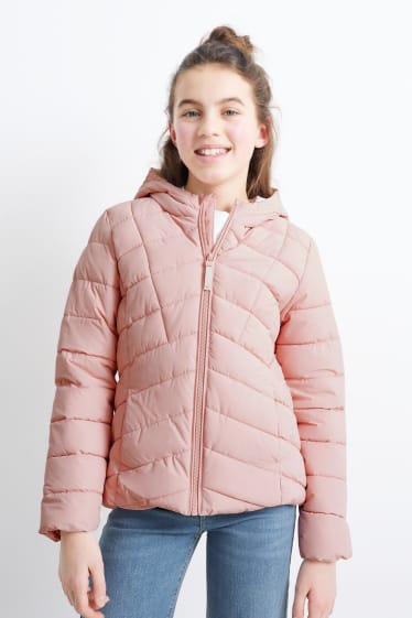 Children Girls - Quilted jacket with hood - water-repellent - rose