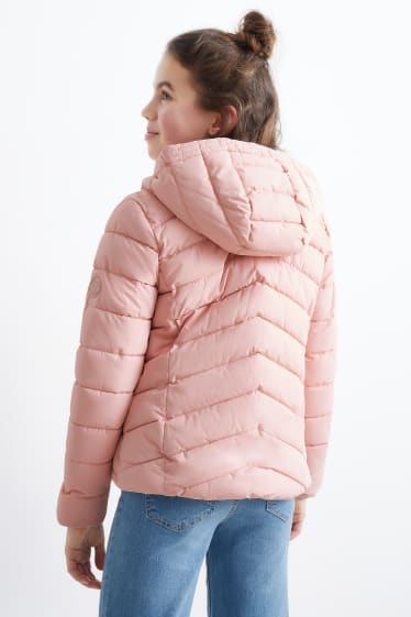 Dětské - Prošívaná bunda s kapucí - vodoodpudivá - růžová