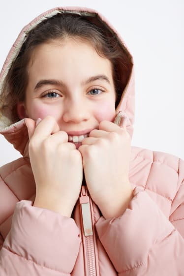 Children Girls - Quilted jacket with hood - water-repellent - rose