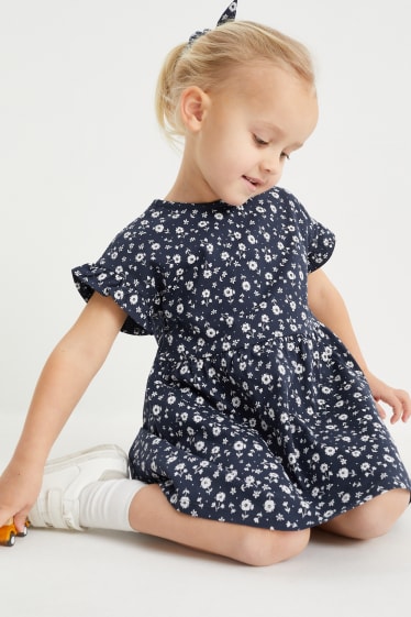 Kinder - Set - Kleid und Scrunchie - 2 teilig - geblümt - dunkelblau