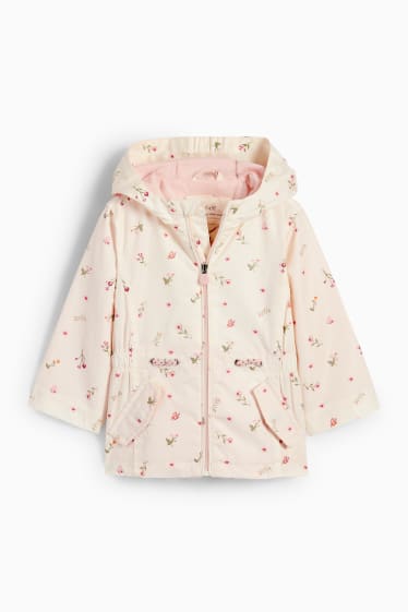 Bebeluși - Jachetă bebeluși, cu glugă - căptușită - cu flori - alb-crem