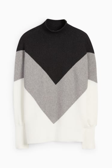 Damen - Pullover mit Stehkragen - schwarz / weiß