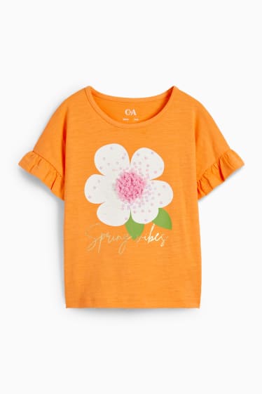 Kinder - Blume - Kurzarmshirt - orange