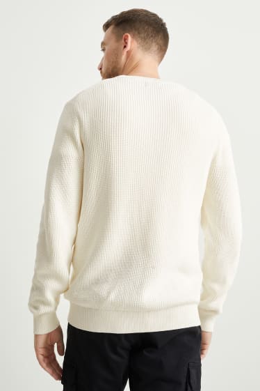 Mężczyźni - Sweter - prążkowany - kremowobiały