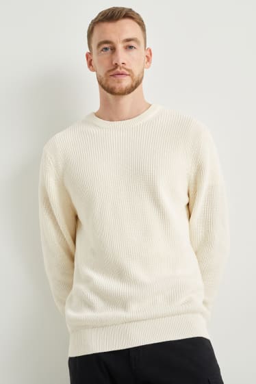Mężczyźni - Sweter - prążkowany - kremowobiały