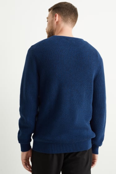 Hommes - Pull - matière côtelée - bleu