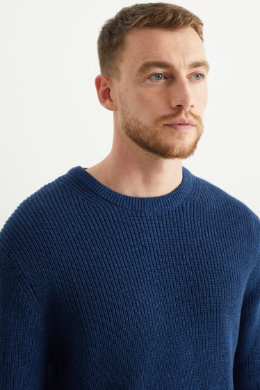 Herren - Pullover - gerippt - blau