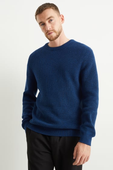 Herren - Pullover - gerippt - blau