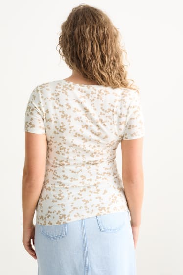 Dámské - Tričko - s květinovým vzorem - krémově bílá
