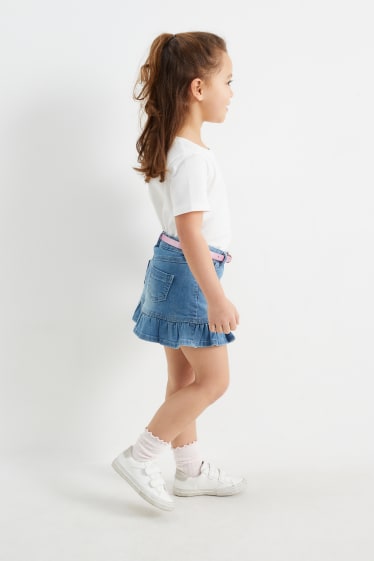Dětské - Džínová sukně s páskem - džíny - světle modré
