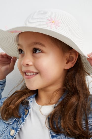 Bambini - Cappello di paglia - a fiori - bianco crema