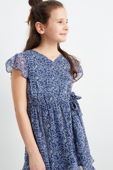 Kinder - Kleid - geblümt - dunkelblau