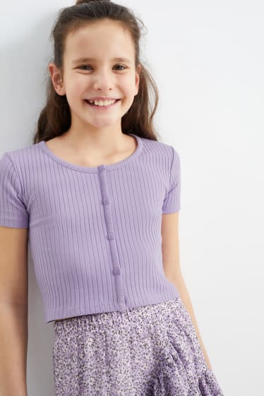 Niños - Flores - conjunto - camiseta de manga corta y falda - 2 piezas - violeta claro