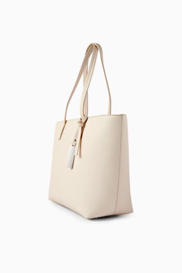 Damen - Shopper - Lederimitat - hellbeige