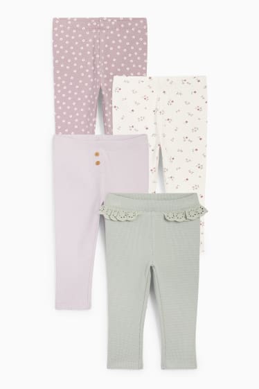 Bebés - Pack de 4 - leggings para bebé - de flores - violeta claro