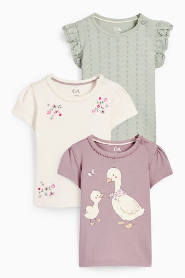 Bébés - Lot de 3 - printemps - T-shirt bébé - blanc crème