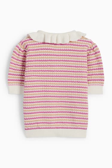 Kinderen - Gebreide trui - korte mouwen - gestreept - roze