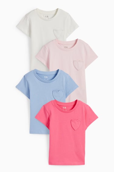 Kinderen - Set van 4 - hartje - T-shirt - roze