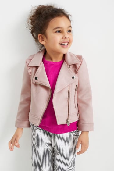Children - Biker jacket - faux suede - rose