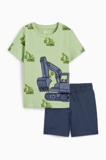 Dětské - Motiv bagru - souprava - tričko s krátkým rukávem a šortky - 2dílná - světle zelená