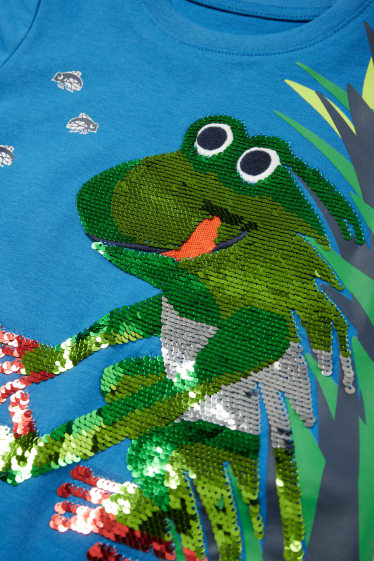 Dětské - Motiv žáby - souprava - tričko s krátkým rukávem a šortky - 2dílná - modrá