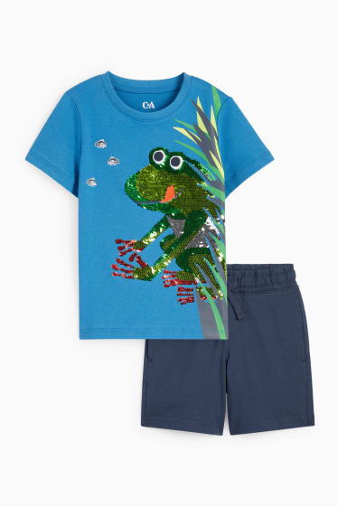Kinder - Frosch - Set - Kurzarmshirt und Shorts - 2 teilig - blau