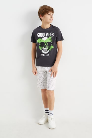 Niños - Calavera - conjunto - camiseta de manga corta y shorts deportivos - gris oscuro