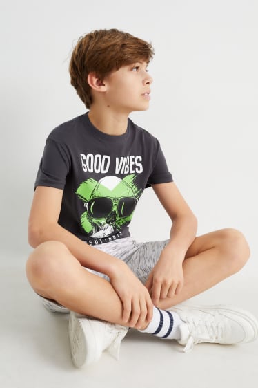 Niños - Calavera - conjunto - camiseta de manga corta y shorts deportivos - gris oscuro