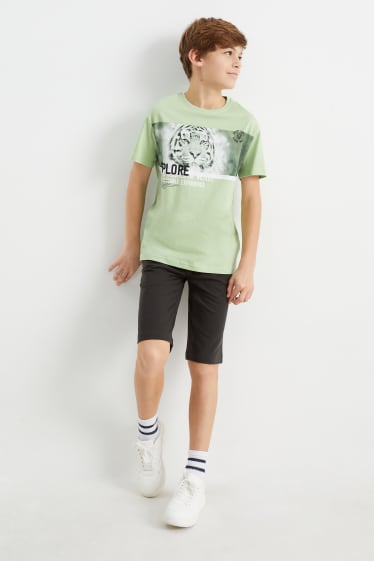 Bambini - Tigre - set - t-shirt e shorts in felpa - 2 pezzi - verde chiaro