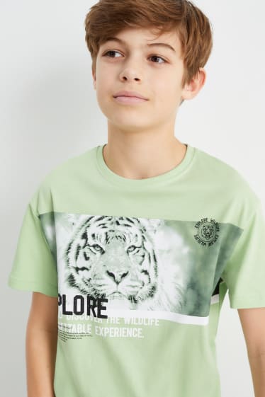 Kinder - Tiger - Set - Kurzarmshirt und Sweatshorts - 2 teilig - hellgrün